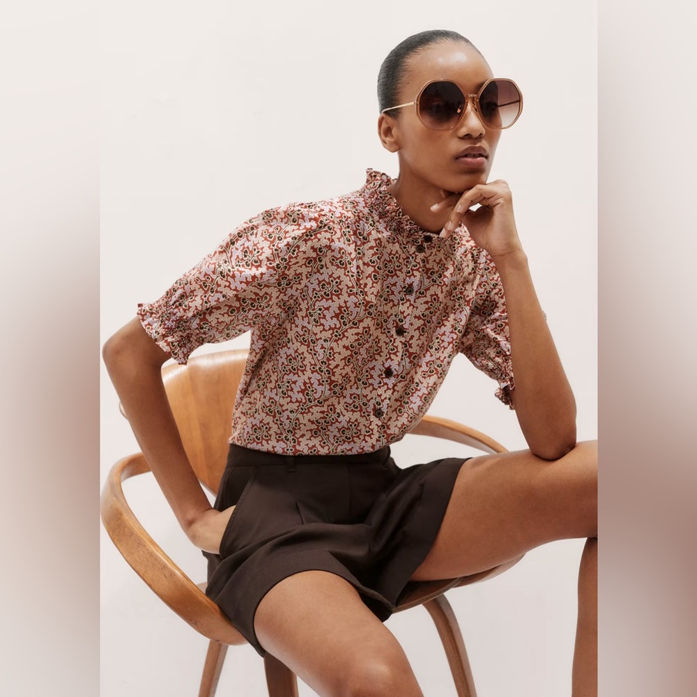 ME+EM Silk Cotton Climbing Buds Print Blouse